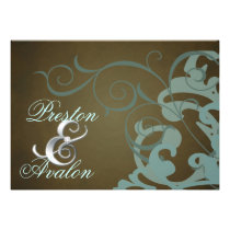 Noble Teal Scroll Brown Swirl Invitation