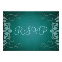 Noble Teal & Teal Scroll RSVP Card Announcements