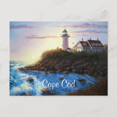 Nobska Lighthouse Cape Cod MA Painting Postcard