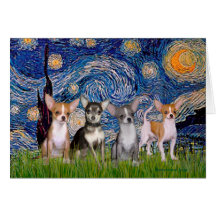 Noche estrellada de las chihuahuas (cuatro) - tarjeta