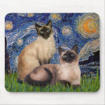 Noche estrellada - dos gatos siameses (Choc pinta) Tapete De Ratón
