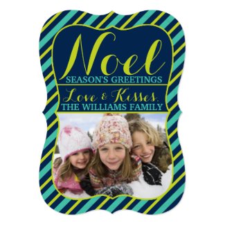 {Noel} Navy, Teal & Lime Season's Greetings Photo Christmas Card