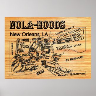 Nola-Hood New Orleans Neighborhoods Map Poster
