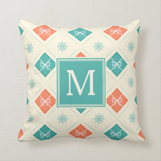 Nordic Art Deco Holiday Pattern Monogram Throw Pillows
