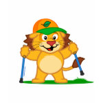 This cute lion is nordic walking with ski poles. He loves to be in the outdoors and take in the fresh air. His hat sports a picture of a leaf showing everyone that he loves nature and supports the environment. This makes a great gift for anyone who loves walking outside, nordic walking, fitness walking or pole walking.