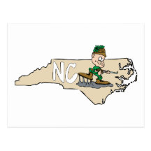 North Carolina NC Cartoon Map with Hunter Postcards