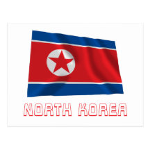 North Korea Waving Flag with Name Post Cards