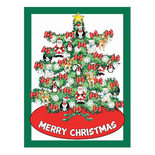 North Pole Themed Mini Ornaments on Christmas Tree Postcards