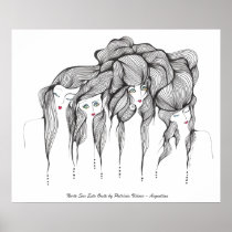 artsprojekt, one, two, three, four, cardinal, points, north, south, direction, east, west, count, numbers, math, argentina, buenos, aires, patricia, vidour, ink, drawing, artistic, creative, line, figure, minimalism, art, minimalist, female, black, white, hair, swilr, fingers, folk, naive, painting, home, scientific discipline, Poster with custom graphic design