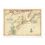 Northeast Coast USA Map 1639 Posters