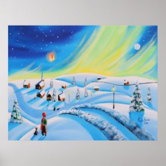 Northern lights and a lantern poster