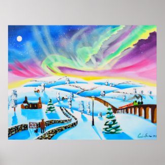 Northern lights aurora borealis painting poster