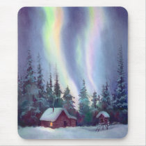 NORTHERN LIGHTS & LOG CABIN by SHARON SHARPE mousepads by sharonsharpe NORTHERN LIGHTS & LOG CABIN by SHARON SHARPE mousepads