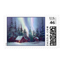 NORTHERN LIGHTS & LOG CABIN by SHARON SHARPE postage