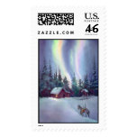 NORTHERN LIGHTS & LOG CABIN by SHARON SHARPE Postage Stamp