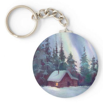 NORTHERN LIGHTS & LOG CABIN KEYCHAIN