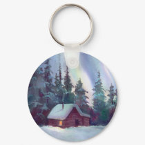 NORTHERN LIGHTS & LOG CABIN keychains by sharonsharpe NORTHERN LIGHTS & LOG CABIN keychains