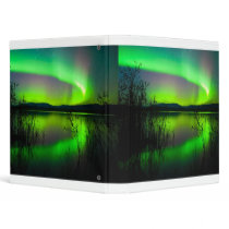 Northern lights mirrored on lake vinyl binder