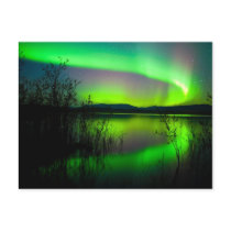 Northern lights mirrored on lake postcards