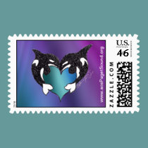 Northern Lights Orca Love Postage Stamp stamps