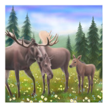 Northern Moose Family Poster posters by twopurringcats Northern Moose Family Poster posters