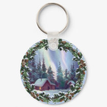 NORTHERNLIGHTS LOG CABIN & WREATH by SHARON SHARPE keychains by sharonsharpe NORTHERNLIGHTS LOG CABIN & WREATH by SHARON SHARPE keychains