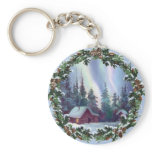NORTHERNLIGHTS LOG CABIN &amp; WREATH by SHARON SHARPE Key Chains