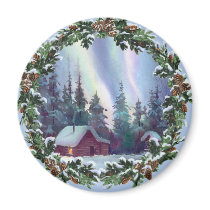NORTHERNLIGHTS LOG CABIN & WREATH by SHARON SHARPE magnets