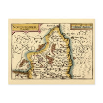 Northumberland County Map, England postcards