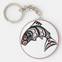 Northwest Pacific coast Haida art Salmon Keychain