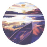 "Northwest Passage" Canoe at Sunrise Watercolor Round Stickers
