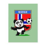 This adorable little panda is too cute! He's featured in front of a large flag from Norway and ready to play football and score some goals. This cute design is perfect for football players and soccer fans.