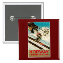 Norway The Home of Skiing Vintage Travel Poster Buttons