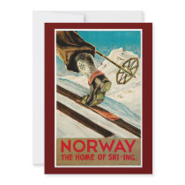 Norway The Home of Skiing Vintage Travel Poster Custom Invitation