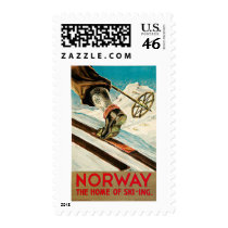 Norway The Home of Skiing Vintage Travel Poster Postage Stamp