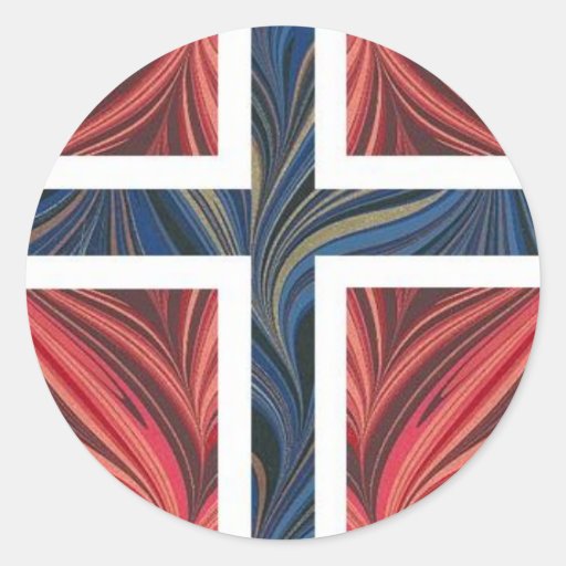Norwegian Flag Norway Nordic Scandinavian Cross No Round Stickers