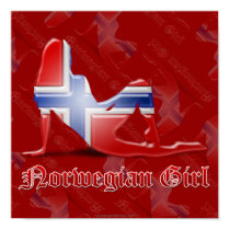 Norwegian Girl Silhouette Flag Poster