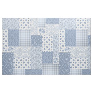 Nostalgic Indigo Blue Faux Patchwork Fabric