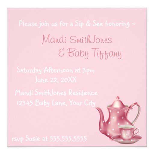 Nostalgic Pink Tea Time Sip and See Baby Shower Invites
