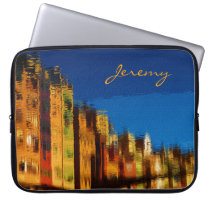 Nostalgic Retro Buildings Reflections Blue Sky Computer Sleeves