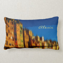 Nostalgic Retro Buildings Reflections Blue Sky Throw Pillow
