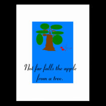 Not far falls the apple from a tree. postcards