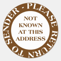 Not Known at this Address - Brown Stickers