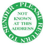 Not Known at this Address - Green Stickers