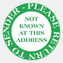 Not Known at this Address - Green Stickers