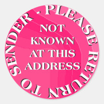 Not Known at this Address Stickers