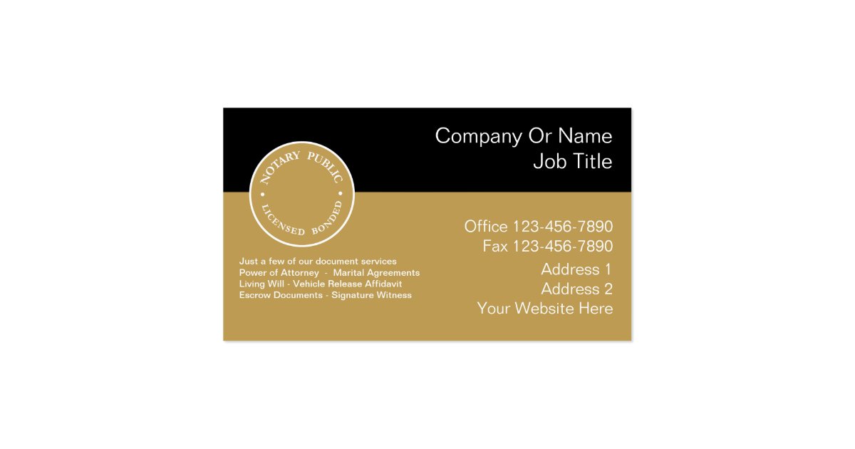 notary business cards zazzle horizontal business card