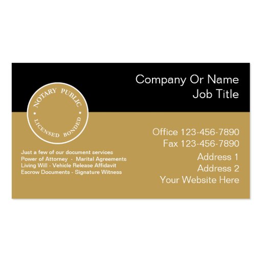 Notary Business Cards (front side)
