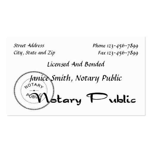 Notary Public Business Card (front side)