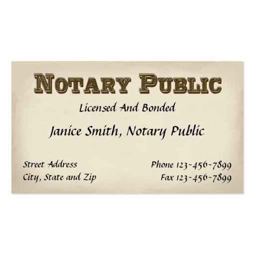 Notary Public Business Card (front side)